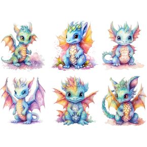 6 Piece 6"x6" Baby Dragons 100% Cotton Panel Squares | Quilting Panel Blocks