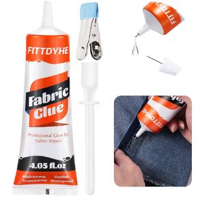 120 ML Fabric Glue Permanent for Clothing Repair, Washable Clear Fabric Adhesive for Patch, Clothes, Sewing, Denim, Leather, Polyester, Flannel, Cotton