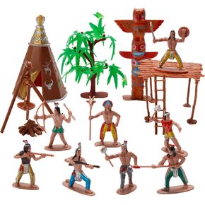 X Hot Popcorn 23 Pcs Native American Figurines Indian Figurines Indians Historical Plastic Action Figures for Projects Decoration Birthday Gift