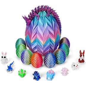 18Pcs 3D Printed Dragon with Egg, Mini 3D Printed Animals, 3D Dragon Eggs with Dragon Inside, Fidget Dragons in an Egg, Mini Prefilled Easter Eggs with Toys for Easter Decor