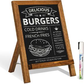 Magnetic Chalkboard Sign with Stand, 9.5" x 14" Tabletop Wooden Framed Chalk Board, Small Desktop Menu Board for Kitchen Vintage Wedding