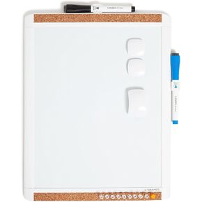 U Brands PINIT Magnetic Dry Erase Board, 11 x 14 Inches, White Plastic Frame Includes Markers, Magnets, Mini Eraser, Push Pins