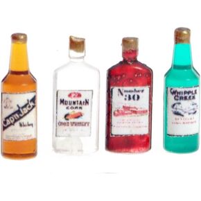 Dollhouse Miniature Four Vintage Pints of Liquor