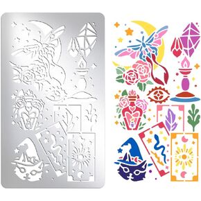 UNICRAFTALE About Metal Tarot Element Stencil The Devil's Eye Metal Stencil Tarot Theme Templates Cat Sun Moon Stencil for Drawings Paper Card Painting Steel Stencils for Engraving DIY Scrapbooking