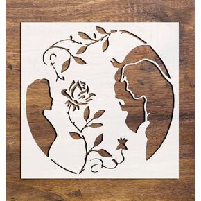 Princess Beauty & Beast Stencil – 8" x 8" Reusable Plastic Stencil for DIY Crafts, Painting on Wood, Walls, Fabric & Home Decor