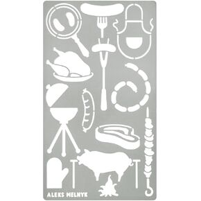 Aleks Melnyk No.26 Metal Journal Stencil, Food, Barbecue, Stainless Steel Stencil 1 PCS, Template Tool for Wood Burning, Pyrography and Engraving, Scrapbooking, Crafting, DIY