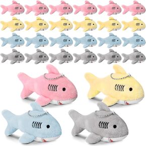 Leyndo 32 PCS Shark Party Party Favors Shark Plush Keychain ألعاب صغيرة محشوة 4.33 بوصة من ألعاب الحيوانات الناعمة الناعمة لأكياس الفتيات الفتيات (الوردي ، الأزرق ، الرمادي ، الأصفر) in Kuwait