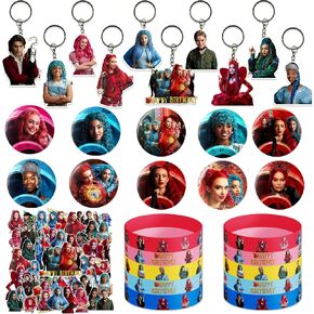 alotfs 80Pcs Birthday Party Decorations, Red and Blue Birthday Decorations Include 10 Bracelets, 10 Button Pins, 10 Keychains, and 50 Stickers, Movie Theme Party Supplies for Big Fans