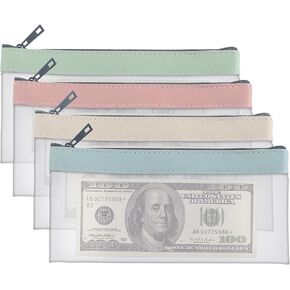 4 Pieces Money Bags With Zipper, Cash Envelopes,Money Pouch, Clear Bank Deposit Bags, Bank Bag, Cash Bag, Coin Bag for Collectors, Multi-Purpose Check Wallet with 4 Colors