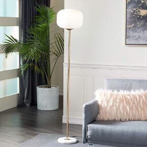 CosmoLiving by Cosmopolitan Metal Room Floor Lamp Standing Tall Lamp with Round Ribbed Shade, Tall Lamp 12" x 12" x 64", White
