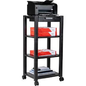 Mind Reader Rolling Printer Cart, Utility Cart, Printer Stand, Desk Storage, Office, 17.25"L x13.5"W x 34.75"H, 4-Tier, Black