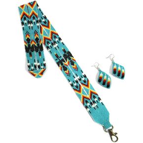 beaded lanyard with matching Beaded Earrings,Native American style Lanyard, beaded badge holder,ID card holder