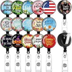 Outus 16 Pack Seasonal Badge Reels Holiday Badge Holder Retractable Clip All Season ID Holders Holiday Gift for Nurses Nursing Assistant