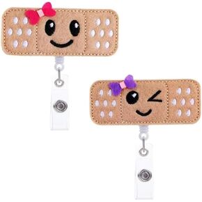 2Pcs Brown Nurse Badge Holder Reel,Retractable Cute Bandaid Badge Clip,ID Badge Holder with Alligator Clip,26 inch Retractable Cord,Badge Holders,Office and School Supplies,Identification Badges