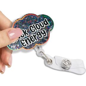 Black Cloud Energy Glitter Retractable Reel ID Card Clip, Funny Black Cloud Badge Reel Gifts for Nurse Doctor Office Worker RN CNA ER, Thanking You Birthday Nurse Day Mental Health Gifts