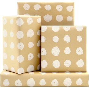 Boerni Brown Recyclable Kraft Gift Wrapping Paper 1 Rolls 17 Inch X10 Feet Per Roll withDots Pattern 3D White Printed Kraft Recycled Paper for Holidays, Weddings, Birthday, Winter Solstice