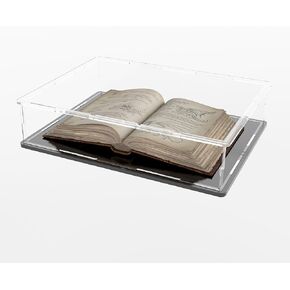 Acrylic Display Case for Books and Medals, Versatile Clear Acrylic Display Box with Black Base for Badges, Coins and Cards, 14.5x11x4-inch