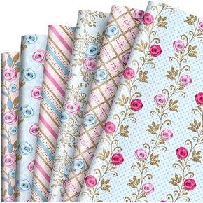 AnyDesign 12 Sheet Valentine's Day Wrapping Paper Vintage Rose Pink Gift Wrap Bulk Folded Flat 6 Design Flower Craft Art Paper for Wedding Bridal Shower Mother's Day DIY Supplies, 19.7 x 27.6 Inch