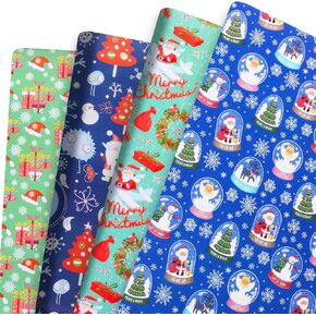 12 ورقة ورقة التغليف عيد الميلاد - الكرة الكريستالية ، سانتا ، رجل الثلج ، أنماط القبعة - مجموعة الأداء الاحتفالية ، مجموعة العطلات ، كبيرة لعرض عيد الميلاد - التصميم الزخرفي للأطفال والكبار ، 19.7 "x27.6" in Kuwait