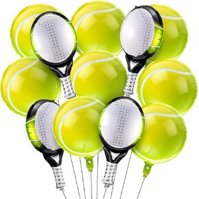 12 Pieces Tennis Party Balloons Green Tennis Balloons Tennis Party Decorations Foil Tennis Ball Balloons Tennis Racket Balloon for Men Women Sports Tennis Themed Birthday Party Supplies