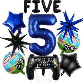 13pcs Video Game Themed Party Decorations, Number 8th Boys Birthday Party Supplies, Navy Blue Video Game Controller Mylar Foil Balloon, Video Game Party Decoration Supplies