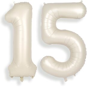 SUWEN 40 Inch Cream White Large 3 Number Balloons Big Foil Helium Number Balloons 0-9 Jumbo Happy 3rd Mylar Birthday Party Decorations for Boy or Girl Anniversary Party Supplies