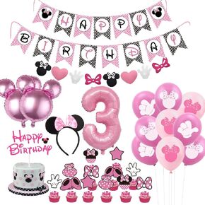 Minnie 3rd Birthday Party Supplies Minnie 3 Year Old Girls Birthday Party Decorations Minnie 3rd Birthday Cake Cupcake Toppers Number 3 Foil Balloon Banner Minnie Birthday Decorations