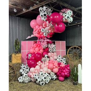 Cow Print Ballon Arch Kit Garland For Kid' Party Girl Birthday Rodeo Decorations Farm Hot Pink Light Cowgirl Double Stuffed 137Pcs