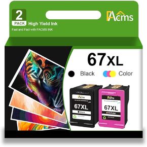 67XL Ink Cartridge Combo Pack Replacement for HP 67XL 67 XL Work for 2700 2700e 2752 2752e 2742e 2755e 4100 4100e 4152e 4155e 6000 6055e 6400 6458 Printer（1 Black,1 Color ）