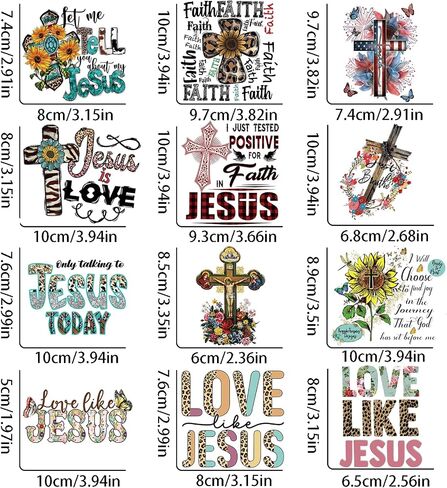 12PCS Small Size Cross Iron On Decals Thermal Transfer Stickers for Clothing Heat Press Decoration Appliqued Sublimation Patches Iron On Transfer Designs Heat Press Vinyl for Shirts in Saudi Arabia