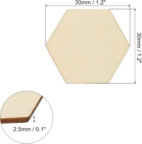 PATIKIL 30mm Wood Pieces, 100 Pack Unfinished Hexagonal Wood Shapes Blank Wooden Cutouts Ornaments Natural for Christmas Party Craft Projects in Saudi Arabia