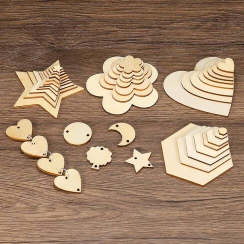 PATIKIL 30mm Wood Pieces, 100 Pack Unfinished Hexagonal Wood Shapes Blank Wooden Cutouts Ornaments Natural for Christmas Party Craft Projects in Saudi Arabia