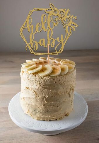 MYAMPED Hello Baby Cake Topper - Glitter Golden Baby Birthday Cake Decorating Supplies, Perfect for Baby Shower Favors, Baby Gender Reveal, Baby Birthday Party or Baby Photo Booth Props in Kuwait