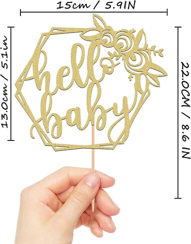 MYAMPED Hello Baby Cake Topper - Glitter Golden Baby Birthday Cake Decorating Supplies, Perfect for Baby Shower Favors, Baby Gender Reveal, Baby Birthday Party or Baby Photo Booth Props in Kuwait