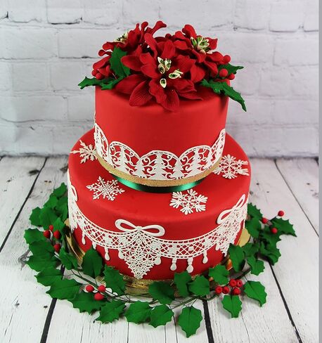 Global Sugar Art Poinsettia Fancy Sugar Cake Flowers, Red, Small, 3 Count by Chef Alan Tetreault. Perfect for Christmas Cake Decorations, Yule Logs, Gingerbread Houses, and more. in Kuwait