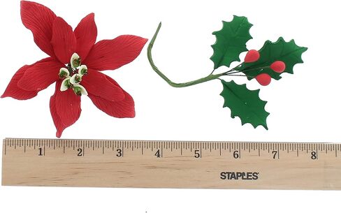 Global Sugar Art Poinsettia Fancy Sugar Cake Flowers, Red, Small, 3 Count by Chef Alan Tetreault. Perfect for Christmas Cake Decorations, Yule Logs, Gingerbread Houses, and more. in Kuwait