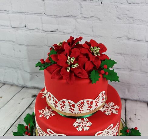 Global Sugar Art Poinsettia Fancy Sugar Cake Flowers, Red, Small, 3 Count by Chef Alan Tetreault. Perfect for Christmas Cake Decorations, Yule Logs, Gingerbread Houses, and more. in Kuwait