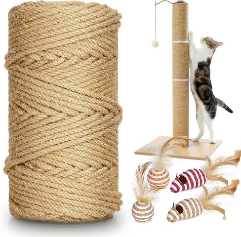 164 قدم/50 م حبل سيسال لخدش القط ، و 1/4 بوصة/6 مم من خيوط سميكة للقط خدش Cat Post Tree Projects DIY Craft ، حبل Jute مع 4 ألوان عشوائية Cat Toys in Kuwait