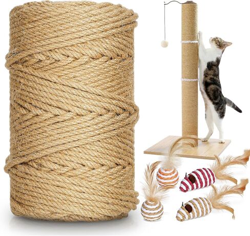 164 قدم/50 م حبل سيسال لخدش القط ، و 1/4 بوصة/6 مم من خيوط سميكة للقط خدش Cat Post Tree Projects DIY Craft ، حبل Jute مع 4 ألوان عشوائية Cat Toys in Kuwait