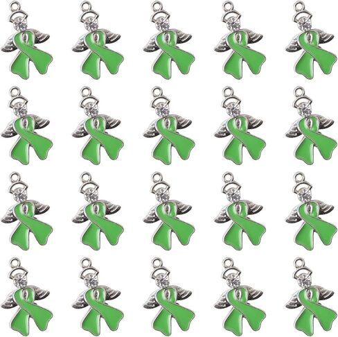 WANDIC 50 Pcs Ribbon Pendants with diamond, Alloy Cancer Awareness Charms with Wings Hope Faith Ribbon Charms Accessories for Jewelry Making in Saudi Arabia