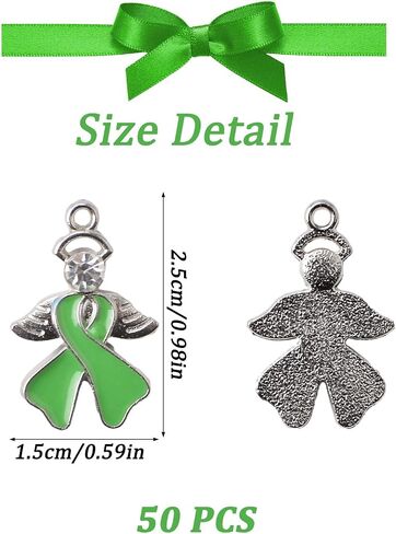 WANDIC 50 Pcs Ribbon Pendants with diamond, Alloy Cancer Awareness Charms with Wings Hope Faith Ribbon Charms Accessories for Jewelry Making in Saudi Arabia