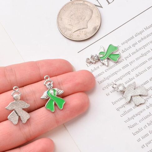 WANDIC 50 Pcs Ribbon Pendants with diamond, Alloy Cancer Awareness Charms with Wings Hope Faith Ribbon Charms Accessories for Jewelry Making in Saudi Arabia