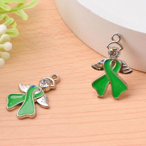 WANDIC 50 Pcs Ribbon Pendants with diamond, Alloy Cancer Awareness Charms with Wings Hope Faith Ribbon Charms Accessories for Jewelry Making in Saudi Arabia