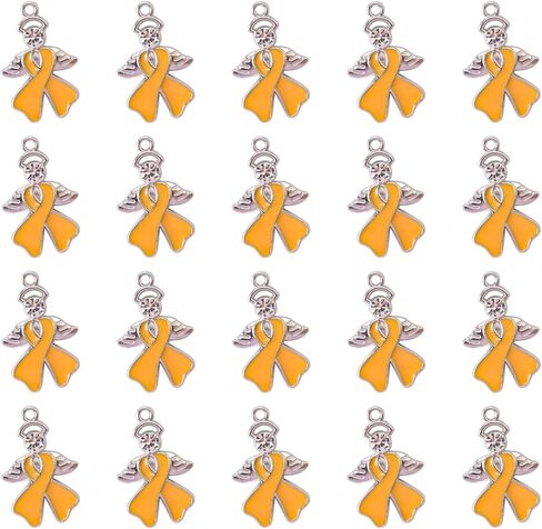 WANDIC 50 Pcs Ribbon Pendants with diamond, Alloy Cancer Awareness Charms with Wings Hope Faith Ribbon Charms Accessories for Jewelry Making in Saudi Arabia