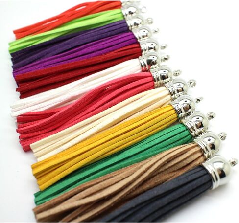PAMIR TONG 30pcs Faux Leather Tassel For Keychain with Silver Caps Faux Suede Tassel Charm for Lanyard Straps DIY Tassel Charms for Rubber Beads Keychain-Jewelry Making-Handbags-Purse Decorations in Kuwait