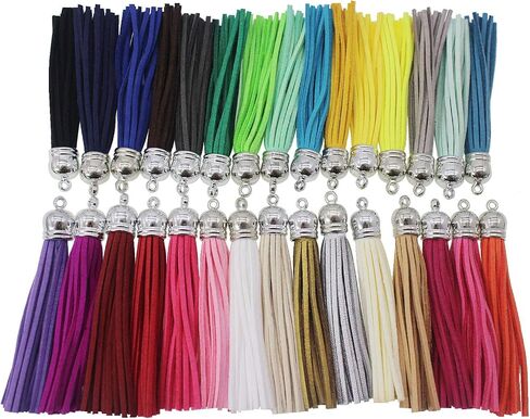 PAMIR TONG 30pcs Faux Leather Tassel For Keychain with Silver Caps Faux Suede Tassel Charm for Lanyard Straps DIY Tassel Charms for Rubber Beads Keychain-Jewelry Making-Handbags-Purse Decorations in Kuwait
