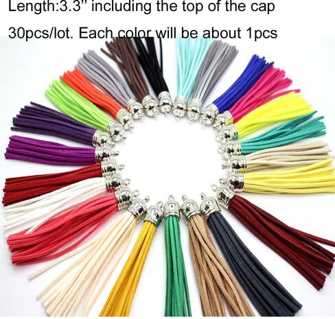 PAMIR TONG 30pcs Faux Leather Tassel For Keychain with Silver Caps Faux Suede Tassel Charm for Lanyard Straps DIY Tassel Charms for Rubber Beads Keychain-Jewelry Making-Handbags-Purse Decorations in Kuwait
