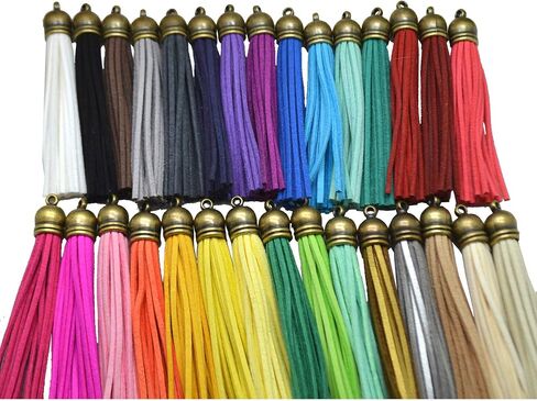 PAMIR TONG 30pcs Faux Leather Tassel For Keychain with Silver Caps Faux Suede Tassel Charm for Lanyard Straps DIY Tassel Charms for Rubber Beads Keychain-Jewelry Making-Handbags-Purse Decorations in Kuwait