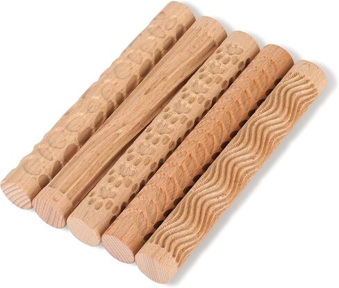 Lzttyee Set of 10 Wooden Handle Pottery Tools Clay Modeling Pattern Rollers Kit Brown (Set of 10) in Saudi Arabia