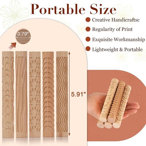 Lzttyee Set of 10 Wooden Handle Pottery Tools Clay Modeling Pattern Rollers Kit Brown (Set of 10) in Saudi Arabia